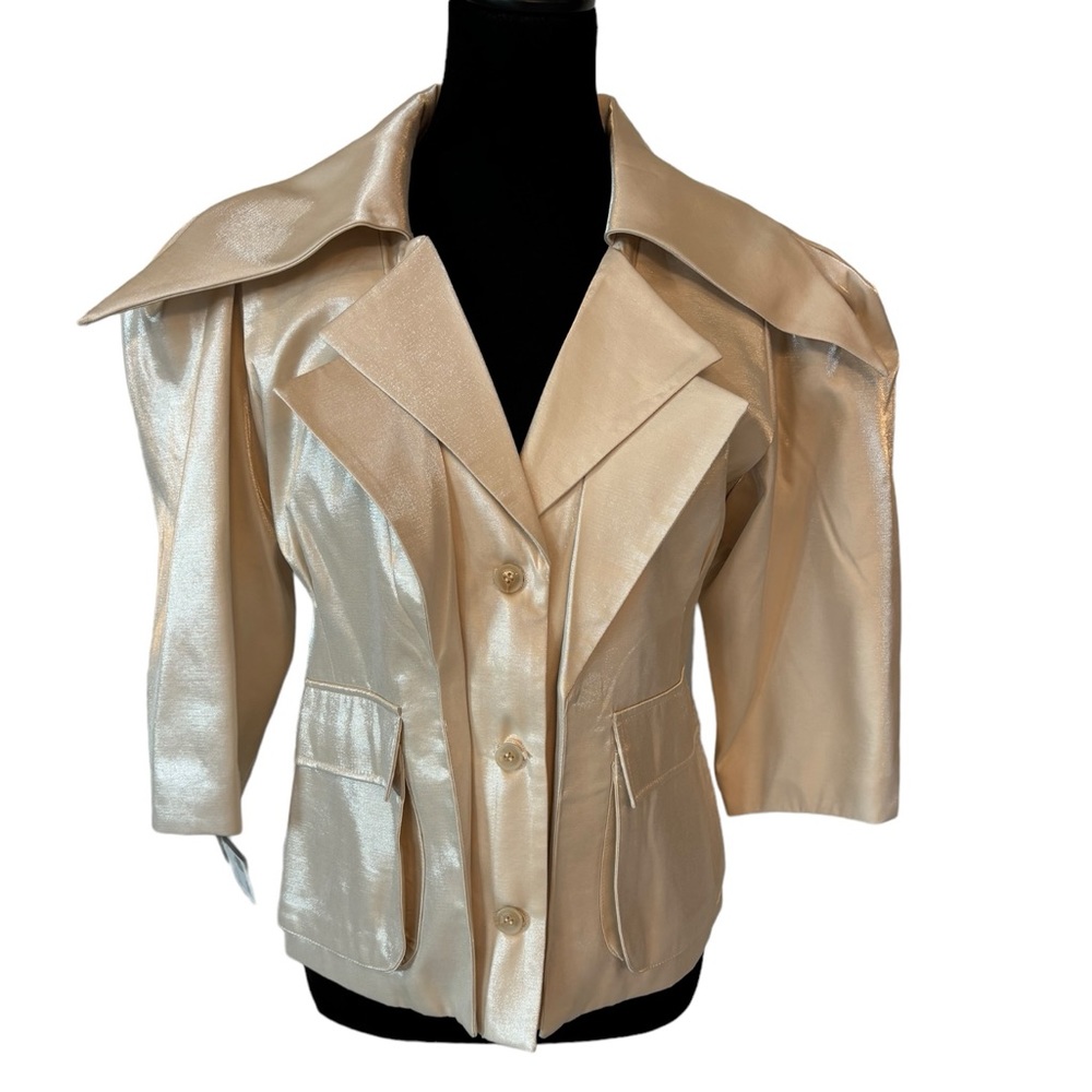 Cream Metallic Sheen Belted Jacket - Picture 8 of 15